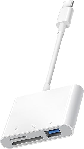 Miniatura 8 de Lector de tarjetas SD USB C para iPhone 15 iPad Mac 3 en 1 Adaptador de tarjeta de cámara de memoria USB-C con ranuras dobles y puerto USB para Mac