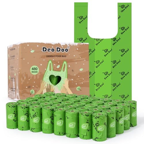Image of Dog Poop Bags Rolls with Handles 40 Rolls 480 Counts Big Sizes Leak Proof and Extra Thick Waste Bags for Walking Medium Large Dogs Cats Litter Unscented
