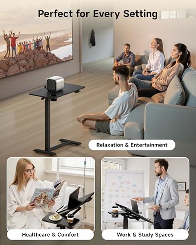 Image of BZIUM Overbed Bedside Table with Hidden Wheels, Adjustable Medical Tilt Top Hospital Bed Table Over The Bed, Rolling Desk Mobile Standing Desk (31.5x15.8, Black)