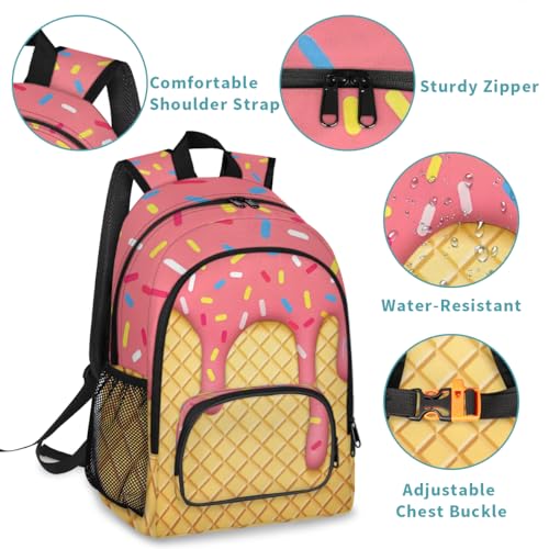 School Backpack Casual Bookbag with Multiple Pockets 18 inch Laptop Backpacks for Travel Hiking, Schoolbag for Students Girls Boys Women Men, Pink Ice Cream4