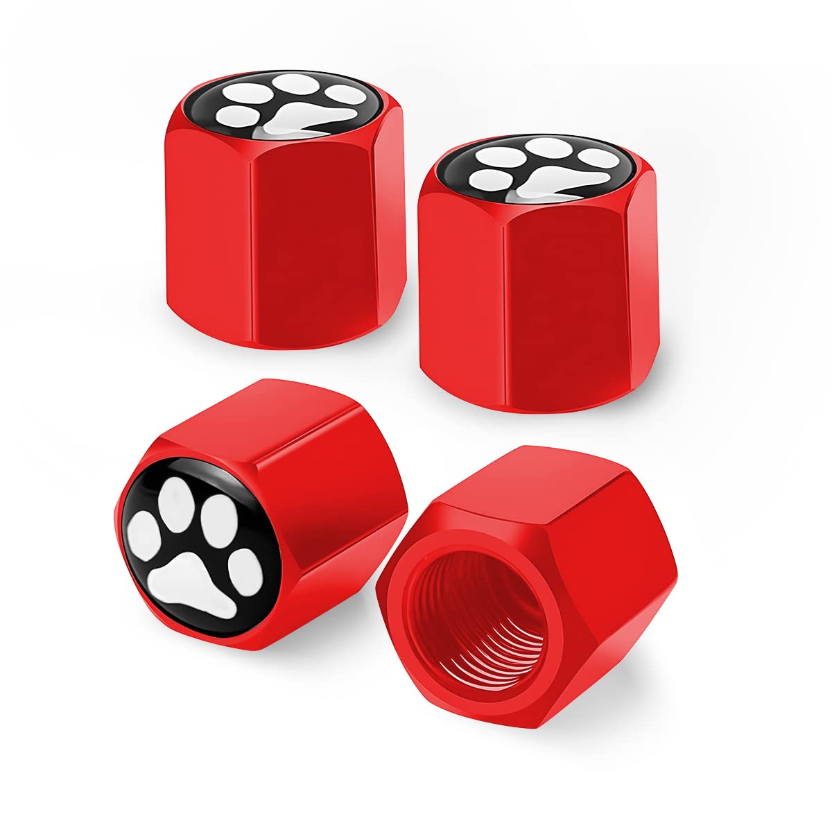 4 PCS Bear's Paw Car Wheel Tire Valve Stem Caps, Airtight Dust Proof Leak Proof Covers, Stainless Steel Corrosion Resistant Tire Decorations, Car Accessories for SUV Motorcycle Bicycle (Red)