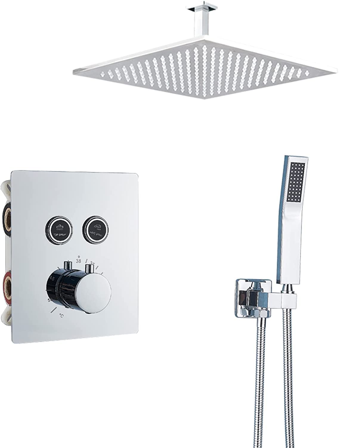 SWENEEN Handheld Showershower System,Concealed Thermostatic Shower Mixer Set,Wall Mounted Brass Shower Faucet Set With Hand Shower And Rain Shower Head,Advanced Air Injection Tec,12 Inch