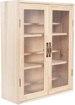 Vintage Countertop Cabinet, Collectibles Display Case With Clear Doors | Spice Cabinets, Apothecary Cabinets, Wooden Countertop Storage Cabinet For Figure Toy