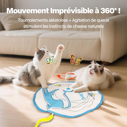 Pet Prime Jouet Interactif Rechargeable pour Chat d'Intérieur - Papillon Automatique 3 en 1 avec Canne à Pêche Cachette - Stimulant & Durable - Éveille l'Instinct de Chasseur – Image 4