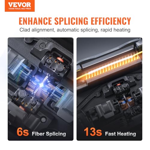 Image of VEVOR Fiber Fusion Splicer 4 Motors, Clad Alignment Optic Splicer 6s Splicing & 13s Heating, Fiber Machine with 5 inch Touch Screen, 3 in 1 Holder, 7800mAh Battery for SM MM DS NZDS