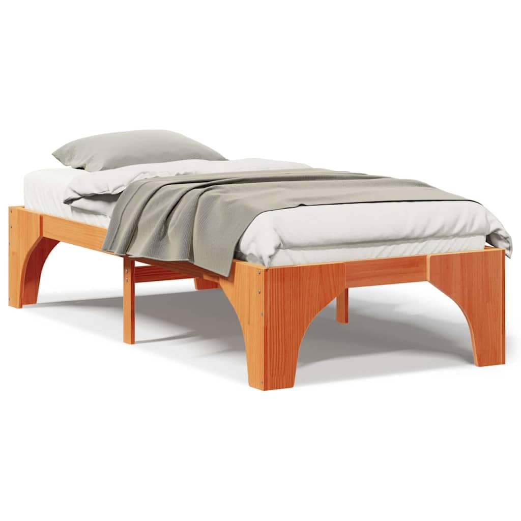 Marco de Cama en el Suelo de Madera Maciza de Pino Marrón Estructura de Perfil Bajo para Dormitorio Moderno Minimalista y Funcional con Ensamblaje Sencillo y Diseño Eficiente
