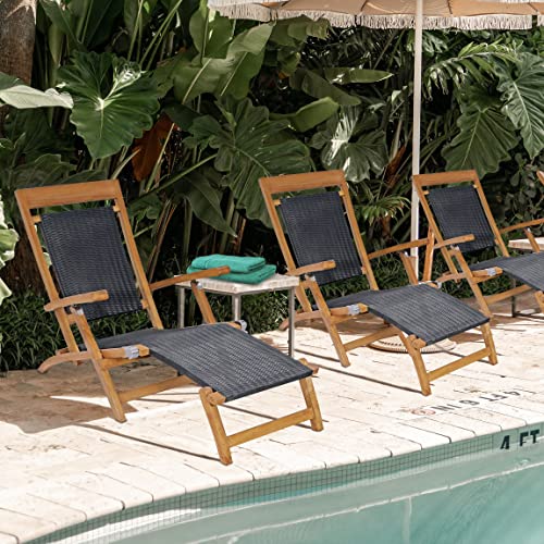 With Dark All-weather Webbing, Made From Solid A-grade Teak Wood