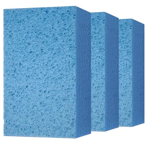Cleaning and Washing Sponge 3 Pack Large Extra Thick Heavy Duty Sponge Multi-Purpose for Kitchen Bathroom Bike Boat Car Natural Cellulose Sponges 4 X 6 X 2 (Blue)