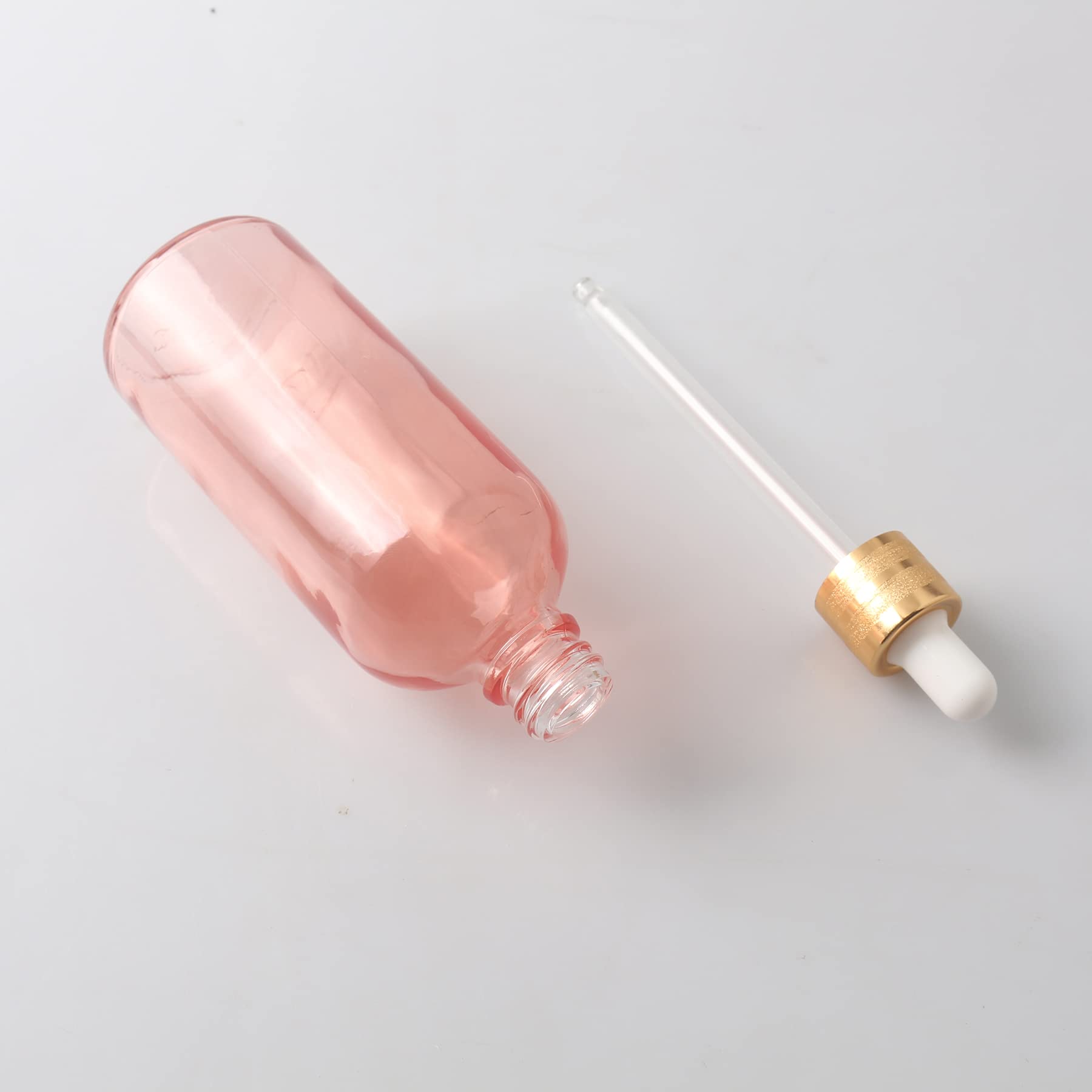 Plastikowa butelka z rozpylaczem, 12 sztuk, 100 ml, pusty różowy szklany zakraplacz ze szklanymi pipetami, złote fiolki z pierścieniem śrubowym do kosmetycznych olejków eterycznych, aromaterapii