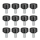 uxcell 12pcs Knurled Clamping Knobs M5 x 10mm Metric Zinc Plated Carbon Steel Male Thread Thumb Screw on Type 15mm Plastic Round Head Threaded Hand Bolt Stud Knobs Black