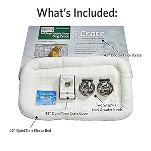 MidWest Homes for Pets iCrate Dog Crate Starter Kit 42-Inch Ideal for Large Dog Breeds (weighing 71 - 90 Pounds) Includes Crate With Cover, Pet Bed, 2 Dog Bowls MidWest Homes for Pets iCrate Dog Crate Starter Kit 42 Inch Ideal for Large Dog Breeds weighing 71 90 Pounds Includes Crate With Cover Pet Bed 2 Dog Bowls