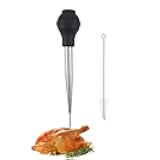 Stainless Steel Turkey Baster Food Grade High Temperature Resistant Silicone Oil Injector Marinades Ball Syringe Needle and Brush Easy to Clean
