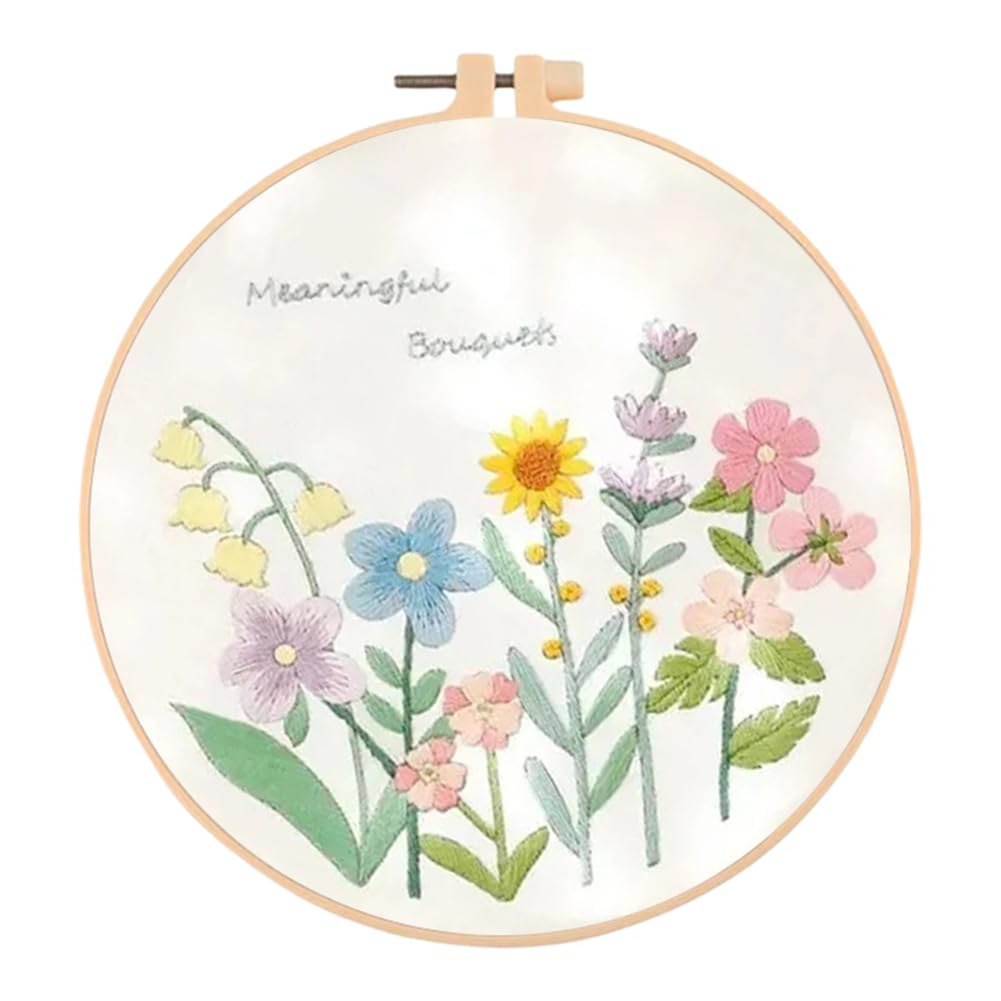 Flower Cotton Stamped Embroidery Cross Stitch Kit w/Pattern for Beginner30x30cm (D)