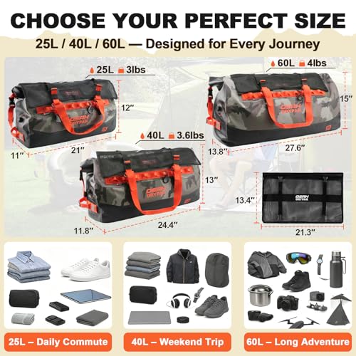 Image of OSAH DRYPAK Waterproof Duffel Bag 25L /40L /60L - Heavy-Duty Motorcycle Tail Bag, Roll-Top Dry Bag for Travel, Camping, Boating, Kayaking, Outdoor Adventure