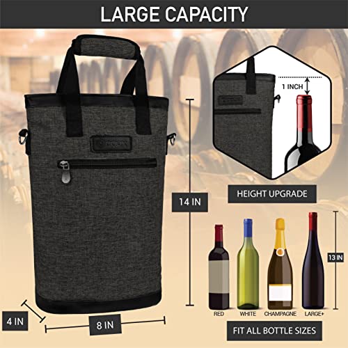 image for opux Two Bottle Wine Bag Carrier Tote, Insulated Leakproof 2 Bottle Wi