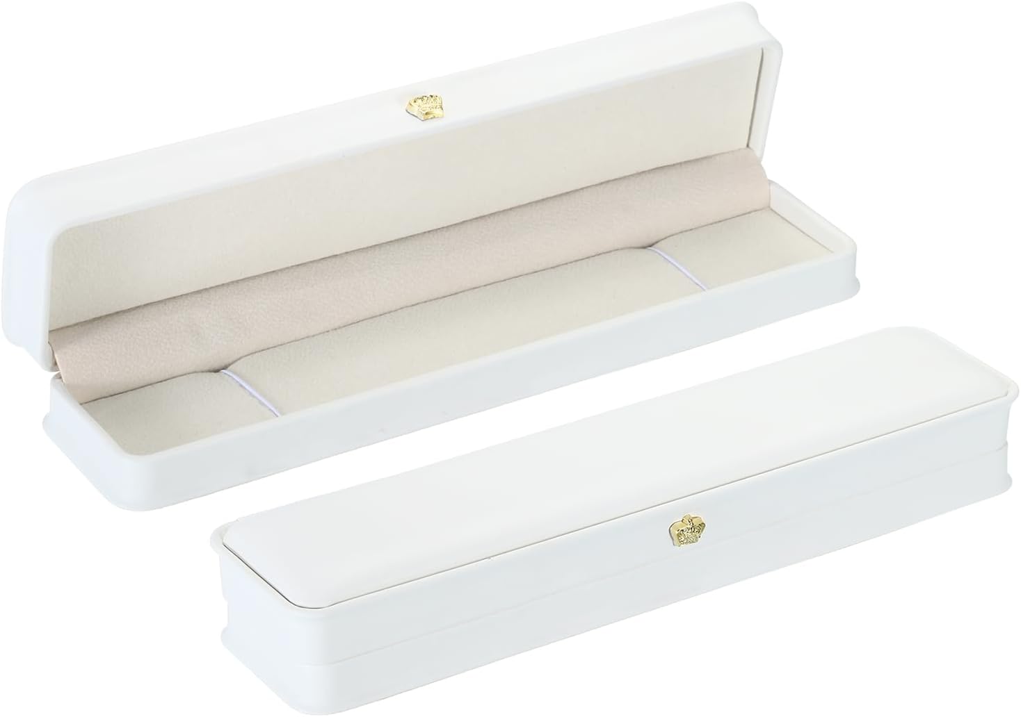 PATIKIL Velvet Necklace Box, 2 Pack Long Chain Box Vintage Jewelry Holder for Wedding Engagement Proposal Ceremony Anniversary Style 4, White
