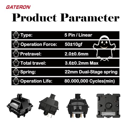 Image of Gateron Oil King Ghost Pro Pre-Lubed Smooth Linear Keyboard Switches 90 Pcs | Pre-lubed 50gf 5-pin linear switches,80 Million Keystroke Lifespan,Compatible MX Mechanical Keyboards,DIY Custom Mod Parts
