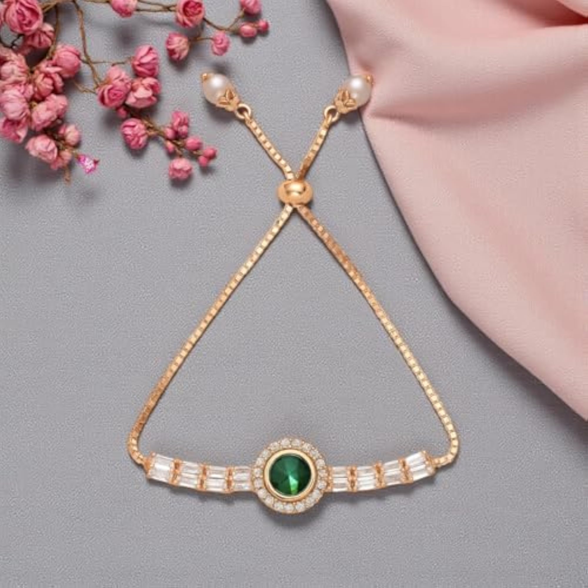 Rose Gold Tone Round Crystal Adjustable Bracelet