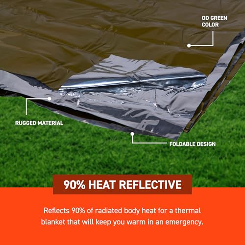 S.O.L. Survive Outdoors Longer 90% Heat Reflective Heavy-Duty Emergency Blanket - Thick, Rugged for Disaster Preparedness Kit - Waterproof, Windproof, Tear-Resistant - 58" x 98", 3.2 oz, Green - Image 6