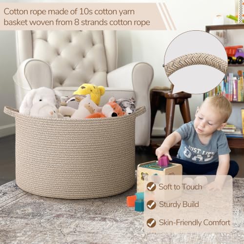 Image of INDRESSME Large Blanket Basket Woven Cotton Rope Basket 65L with Handles, Toy Storage Basket for Living Room Bedroom Nursery, Laundry Hamper for Clothes Towels, Wicker Blanket Home Decor Brown