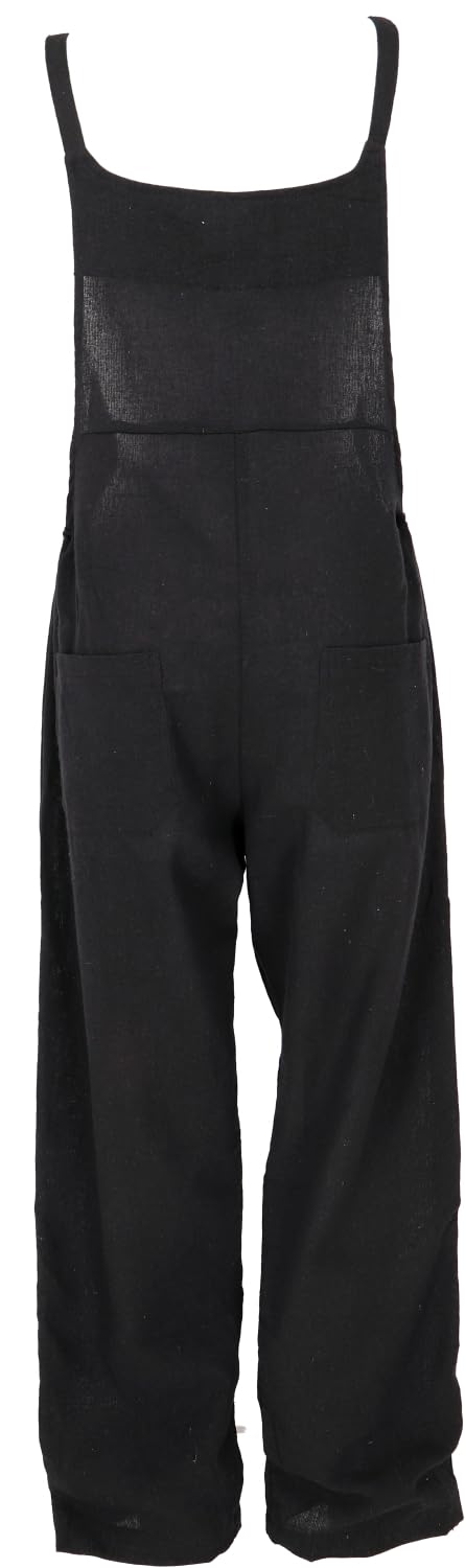 GURU SHOP Natürliche Boho Latzhose, luftiger Sommer-Jumpsuit, weit geschnitten, schwarz