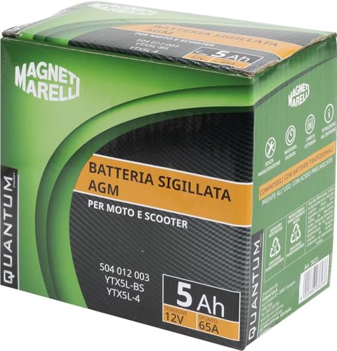 Quantum Energy Magneti Marelli Batteria Moto E Scooter Tecnologia 5AH 12V 65A Agm Sigillata Polo Positivo Destro - 7
