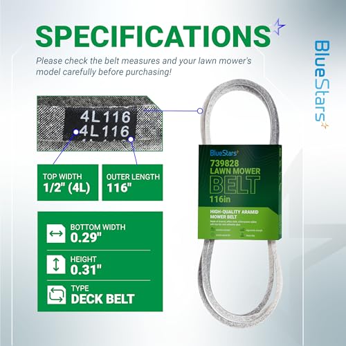 Image of BlueStars 793828 793828X Deck Belt | Aramid Cord Belt | 1 /2 inch x 116 inch | Deck Belt for 42-inch Hustler Raptor 931741 933069 933937 934505US Mini FasTrak 927343 927376 Sport Mower