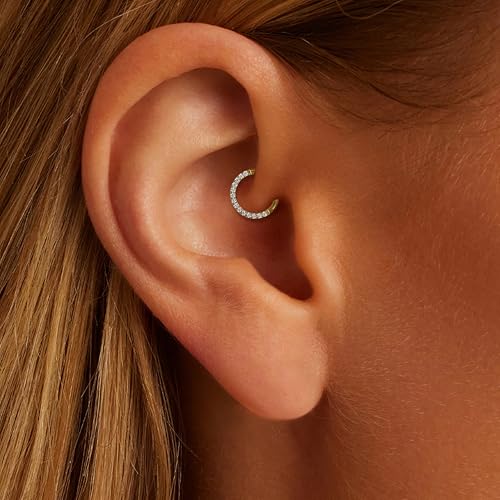 Cartilage Daith Earrings For Women Small 14K Gold Plated Hoop Hypoallergenic Helix Piercing Huggie Surgical Steel Diamond Implant Cubic Zirconia Prom Gift Jewelry by ShineRose - Image 2