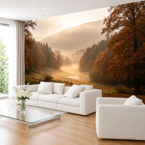 Image of Large Morning Misty Valley Mural Wallpaper 180×120cm Nature Landscape Photo Wallpaper Wall Mural Sticker for Bedroom Living Room Hallway Sofa Backdrop Wall Decor 180×120cm (WxH) (71×47Inch)