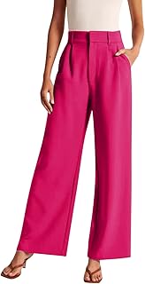 2025 - Pantalones de pierna ancha para mujer, pantalones de traje casuales de negocios, pantalones de traje de talle alto, pantalones fluidos, pantalones de enfermera de oficina, baratos, Rosa