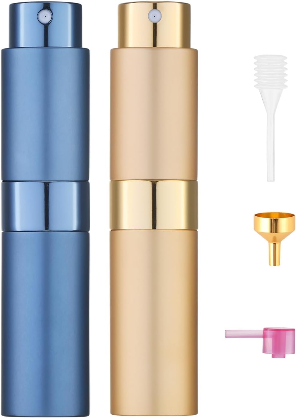 Tekson 8ml Travel Perfume Atomizer Refillable, Mini Cologne Spray Bottle Empty, Small Aftershave Portable Sprayer for Liquid Dispenser (Blue&Gold)