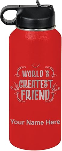 Miniatura 36 de LaserGram Personalized Water Bottle, World's Greatest Friend, Stainless Steel Double Wall Vacuum Insulated with Flip Top Straw, Custom Engraved Gift