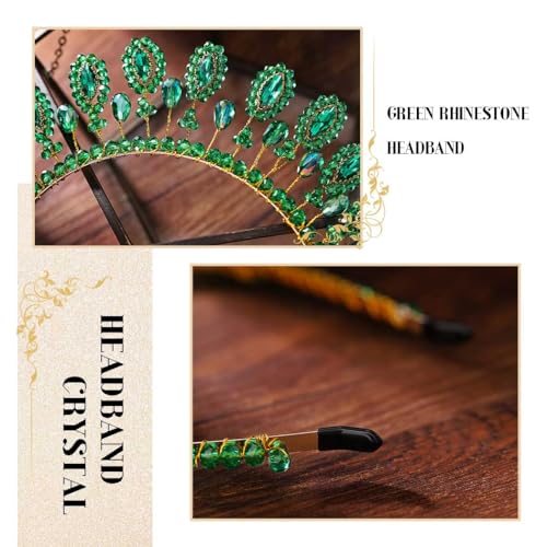 Flayem Green Crystal Headband Rhinestone Hairband Green Beads Hairhoop Party Costume Christmas Hair Accessories for Women and Girls - Image 2