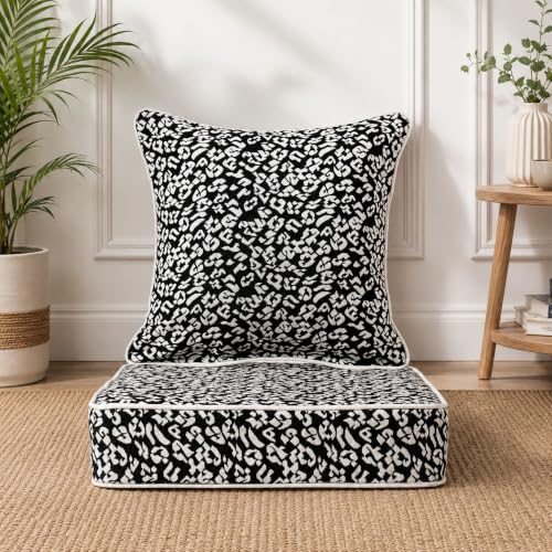 Image of Multipurpose 60x60x8 CM Woven Fashionable High Densitiy Foam Cushion Set for Floor, Patio, Chair and Balcony Garden Seating - Black & White Animal Set, Big Size Set - 24x24x3 Inch