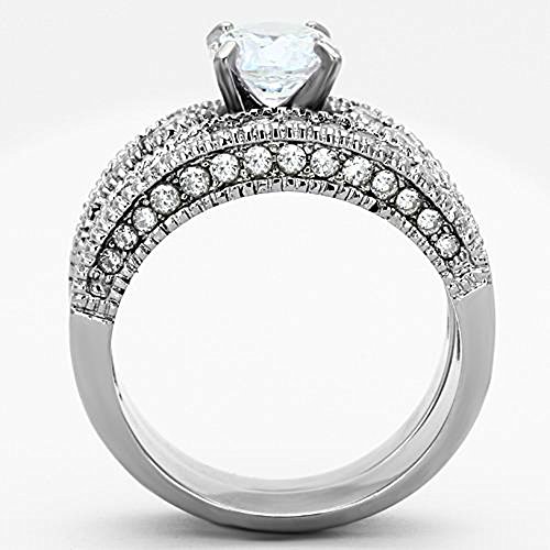 Marimor Jewelry 3.15 Carat Round Zirconia Stainless Steel 316 Wedding Ring Set Women's Size 5-104