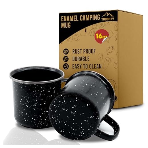 Toughty Camping Mug 16 Oz Enamel Black- Set of Two - Drinking Cups Mugs Vintage for Camping Picnic Home Use, Non Toxic & Portable, Classic Design & Easy Clean