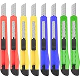 8Pack Utility Knife Box Cutters(9MM Wide Blade Cutter 4 Colors) Utility Knife Retractable, Compact, Extended Use for Heavy Duty Office, Home, Arts Crafts, Hobby