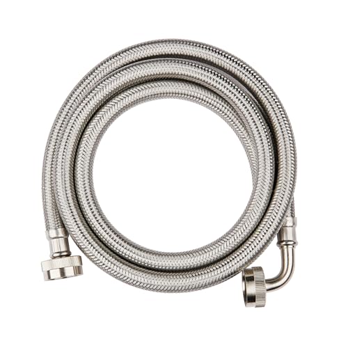 EFIELD 5 Ft Premium Washing Machine Hose with 90 Degree Elbow, Hot or Cold Water Supply Line, PVC Core with Braided Stainless Steel (5 Ft)