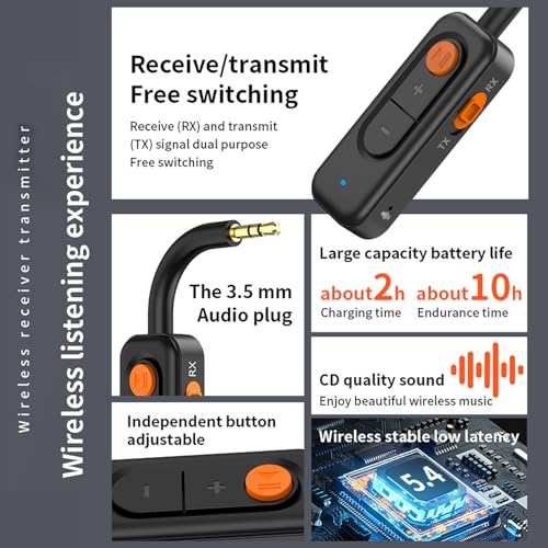 Vinmooog Bluetooth 5.4 Adaptador Coche Transmisor Receptor Manos Libres Coche con 3.5mm Aux - imagen 3