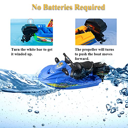 NEXTAKE Wind-up Ship Toy - Speed Boat Jet Ski Sailboat Motorboat Pull & Go Amphibious Yacht Tub Toy for Kids (Speed Boat)
