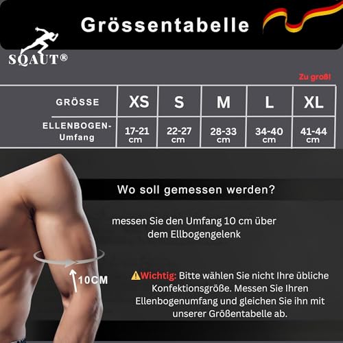 SQAUT Ellenbogenbandage 1 Stück Ellenbogen Bandage Herren und Damen für Sport, Tennisarm und Golferarm Ellbogen Stütze Armbandage mit Klettbänder Klettgürtel Elbow Brace Elbow Support (Schwarz L)