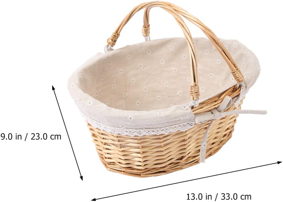 Handwoven Willow Picnic Basket with Adjustable Handle - Rustic Wicker Storage Basket for Wedding Flowers Outdoor Events Home Decoration 14.5X11.8X6.7 Inches