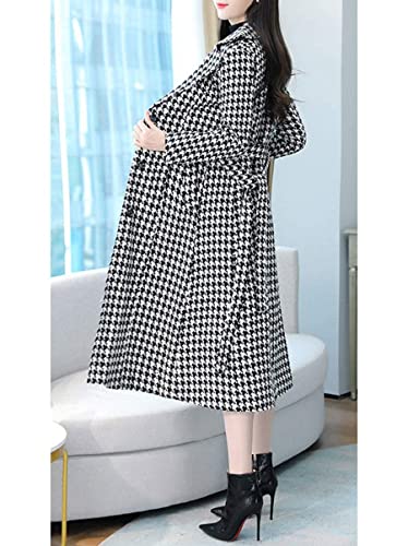 ebossy Women's Houndstooth Trench Coat Winter Single Breasted Quilt-Lined Long Coat4