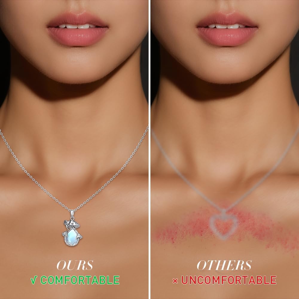 Mushroom Necklace for Women Sterling Silver Snail Moonstone Necklaces Moonstone Pendant Jewelry Mushroom Gifts - Image 4