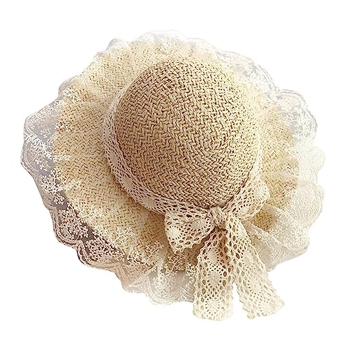 Bow Baby Girls Summer Flower Toddler Girls Sun Hat, Little Girl Kids Breathable Summer Straw Hat Wide Brim Floppy Beach Sun Visor Beige