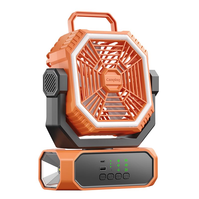 Ventilateur de camping oscillant 150° à 3 vitesses avec minuterie programmable