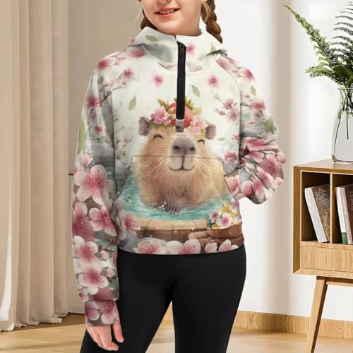 AFPANQZ Girls Half Zip Sweatshirts Collar Pullover Hoodies with Pockets Long Sleeve Hoodie Fit Girls 5-14 Years4