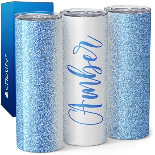 Personalized Tumblers with Straw and Lid Laser Engraved Name on Aqua Gloss 20 oz Stainless Steel Skinny Custom Cups for Women, Mothers, Sisters and Best Friends