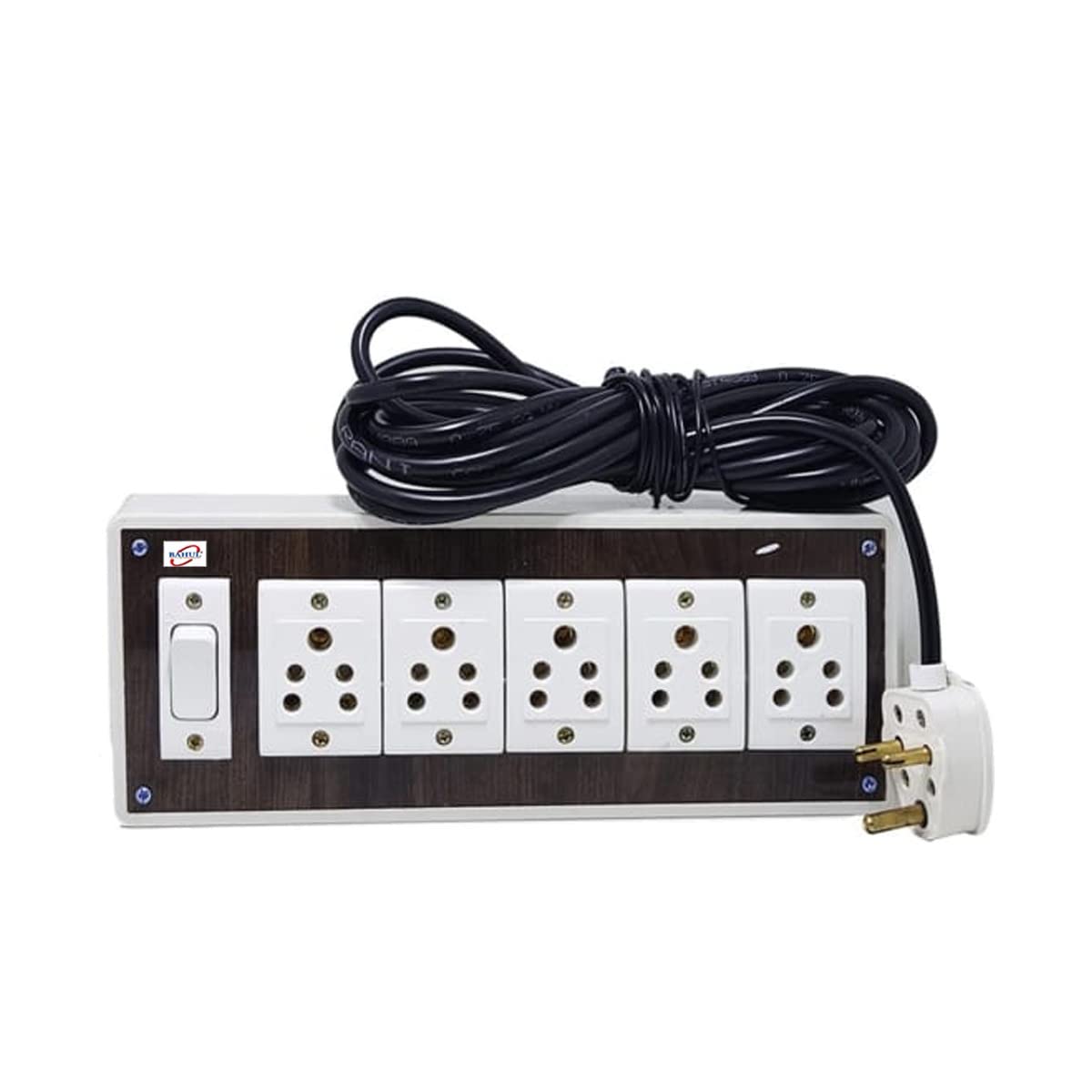 Three pin Multi Plug Point 4 Meter Cord Wall 5Socket and 1Switches Multi Outlet Extension Board(Dark Brown)-image-6