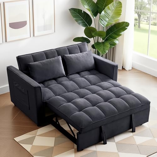 FLEXISPOT XCT4 Pull Out Couch, 3-in-1 Sleeper Sofa Bed with Adjustable Backrest, Loveseat Sleeper with Pillows & Side Pockets, Convertible Futon Couch for Small Spaces Guest Room Apartment, Black
